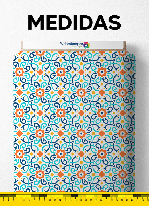 Tecido Micropercal Estampa Digital Mosaico Azul Fundo Branco 1,55m de Largura