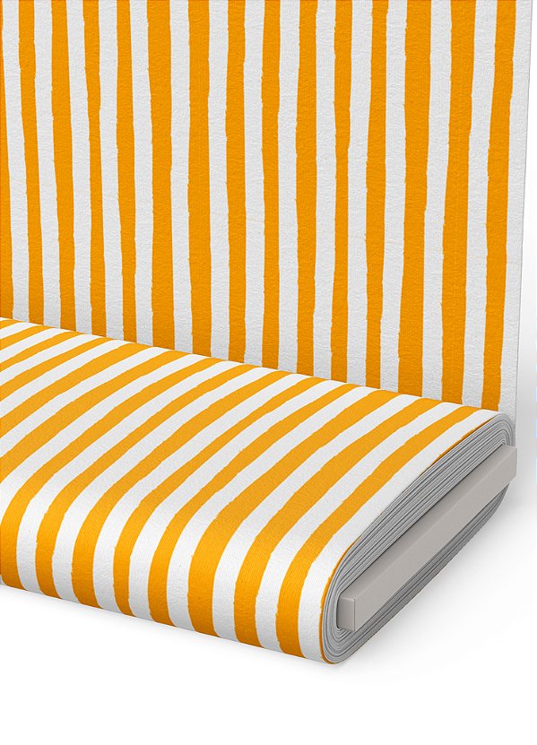 Tecido Micropercal Estampa Digital Listra Laranja Fundo Branco 1,55m de Largura