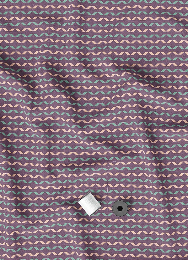 Tecido Micropercal Estampa Digital Chevron Azul Fundo Roxo 1,55m de Largura