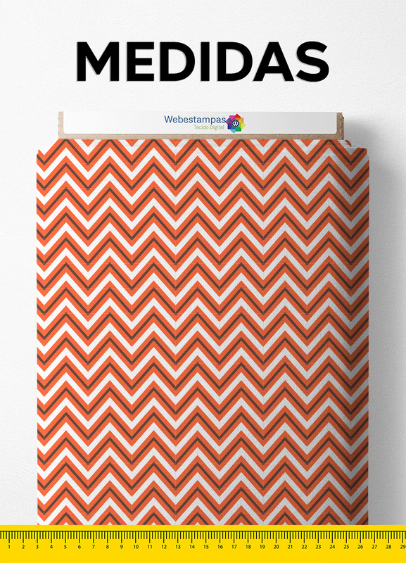 Tecido Micropercal Estampa Digital Chevron Marrom e Laranja 1,55m de Largura