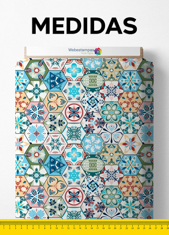 Tecido Micropercal Estampa Digital Patchwork Portugues 1,55m de Largura