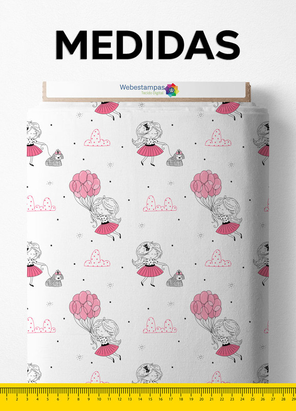 Tecido Micropercal Estampa Digital Menina Balão 1,55m de Largura