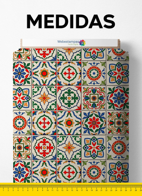 Tecido Micropercal Estampa Digital Arabesco Azulejo Multicores 1,55m de Largura