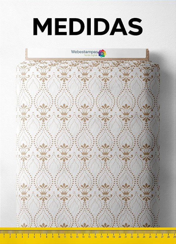 Tecido Micropercal Estampa Digital Arabesco Minimalista Branco 1,55m de Largura