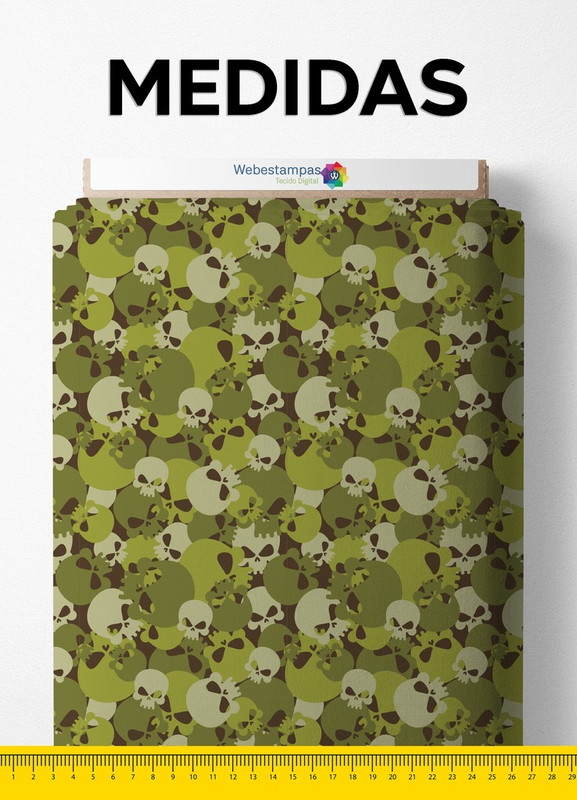 Tecido Micropercal Estampa Digital Caveira Camuflada Verde e Branco 1,55m de Largura