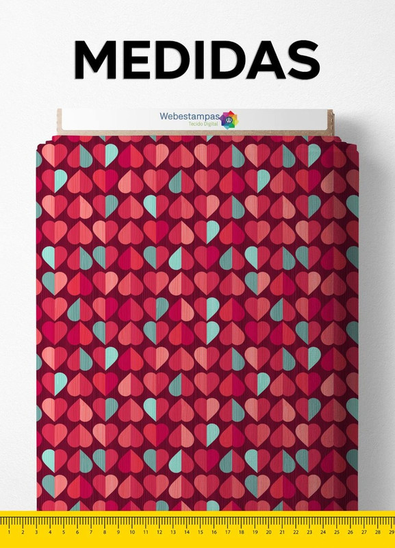 Tecido Micropercal Estampa Digital Coração Dividido Pink e Azul 1,55m de Largura