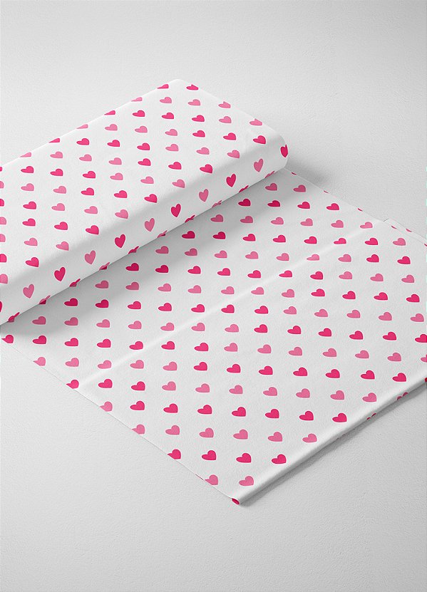 Tecido Micropercal Estampa Digital Mini Coração Pink e Rosa 1,55m de Largura