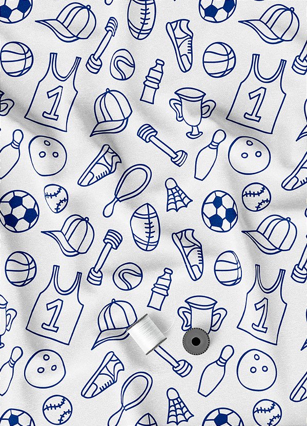 Tecido Micropercal Estampa Digital Esportes Bolas Azul 1,55m de Largura