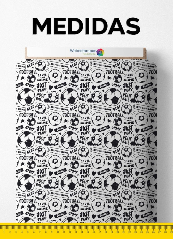 Tecido Micropercal Estampa Digital Futebol Branco e Preto 1,55m de Largura