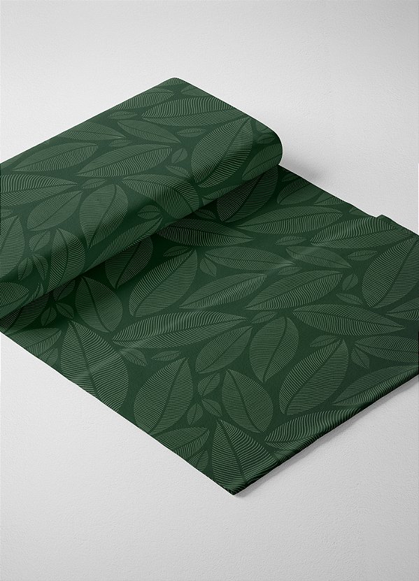 Tecido Micropercal Estampa Digital Folhas Verde Escuro 1,55m de Largura