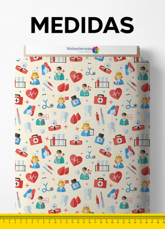 Tecido Tricoline Misto Estampa Digital Saúde 9 1,50m de Largura