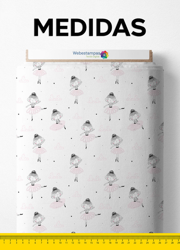 Tecido Percal 200 Fios Estampa Digital Bailarina Fofa 1,50m de Largura
