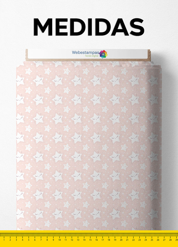 Tecido Percal 200 Fios Estampa Digital Estrelinha Soninho Fundo Rosa 1,50m de Largura
