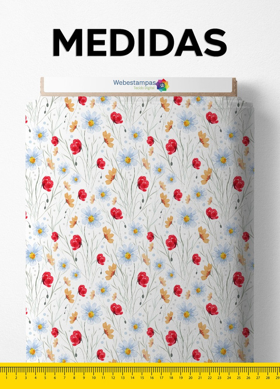 Tecido Percal 200 Fios Estampa Digital Floral Aquarela Azul e Rose 1,50m de Largura