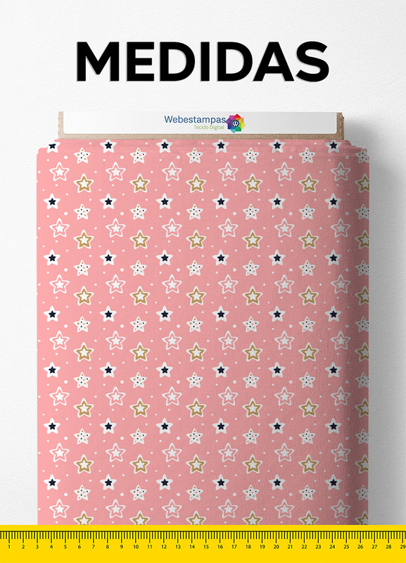 Tecido Percal 200 Fios Estampa Digital Star Rosa 1,50m de Largura