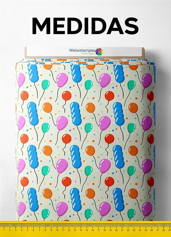 Tecido Tricoline Estampa Digital Balões e Festa 1,55m de Largura
