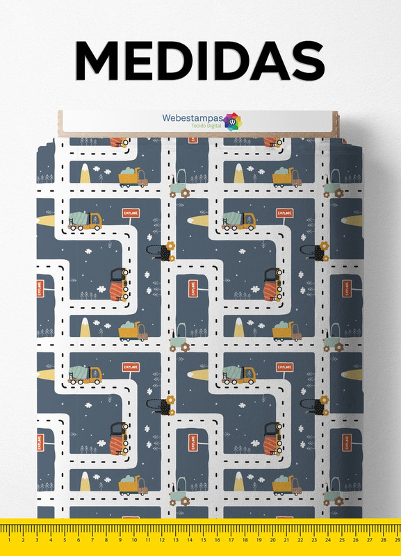 Tecido Tricoline Estampa Digital Carros na Cidade 1,55m de Largura