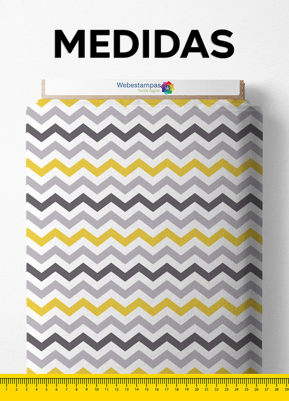 Tecido Tricoline Estampa Digital Chevron Cinza e Amarelo 1,55m de Largura