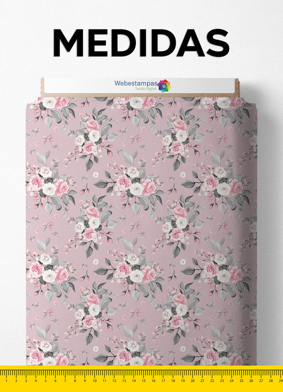 Tecido Tricoline Estampa Digital Floral Fundo Rosa 1,55m de Largura