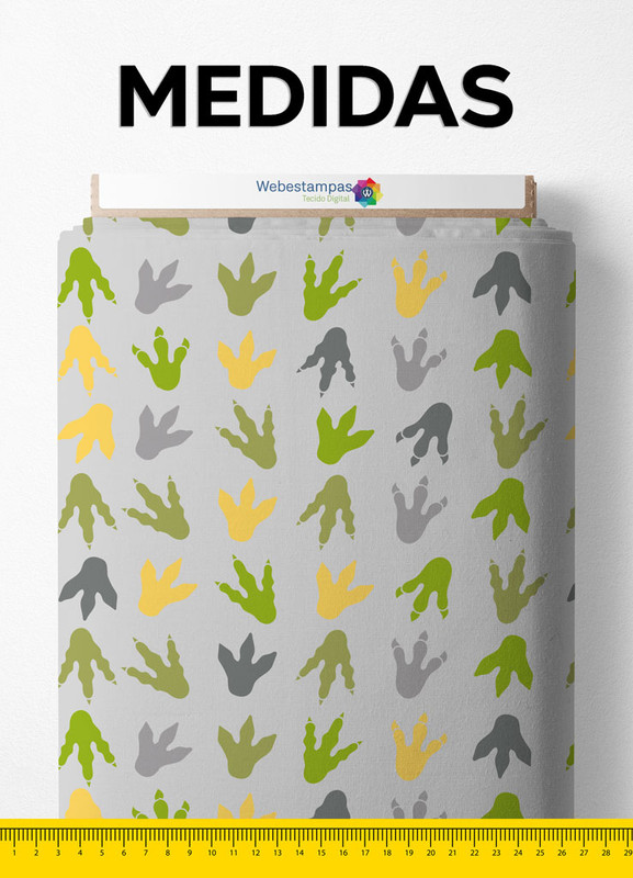 Tecido Tricoline Estampa Digital Pegadas Fundo Cinza 1,55m de Largura