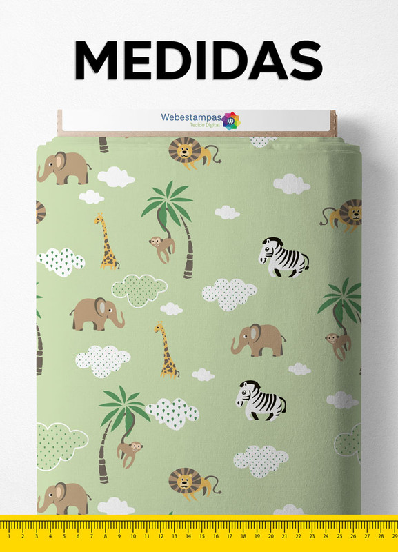 Tecido Tricoline Estampa Digital Safári Fundo Verde 1,55m de Largura