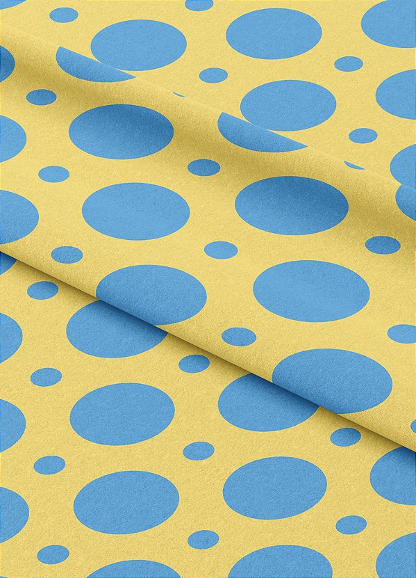 Tecido Tricoline Estampa Digital  Bolinha Azul Fundo Amarelo 1,55m de Largura