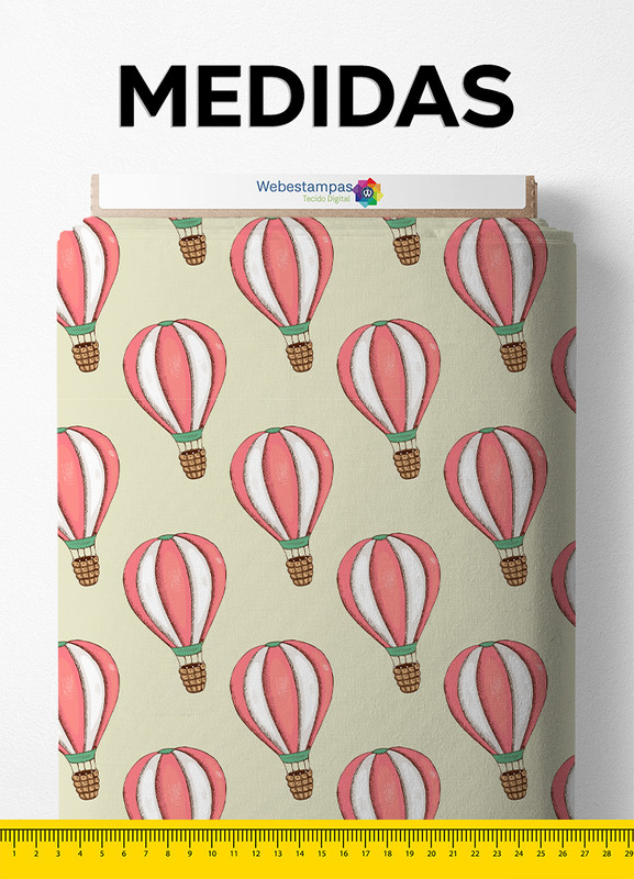 Tecido Tricoline Estampa Digital Balões Fundo Verde 1,55m de Largura