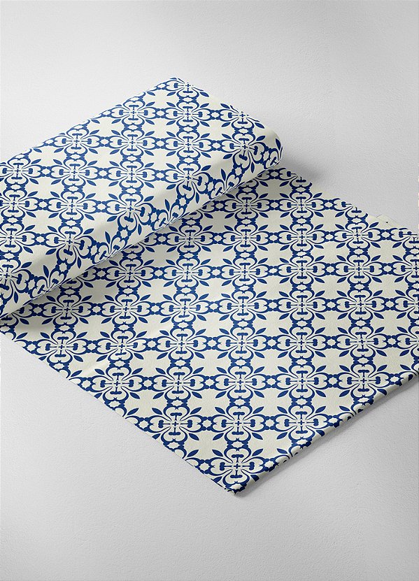 Tecido Tricoline Estampa Digital Arabesco Azul Évora 1,55m de Largura