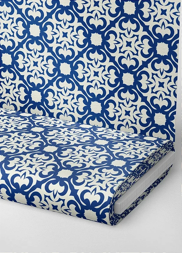 Tecido Tricoline Estampa Digital Arabesco Azul Guimarães 1,55m de Largura