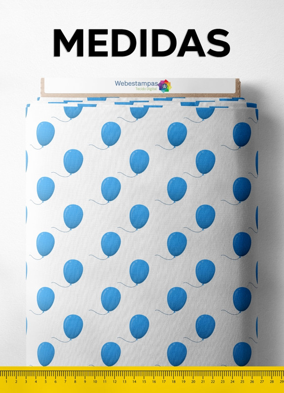 Tecido Tricoline Estampa Digital Balões Azuis 1,55m de Largura