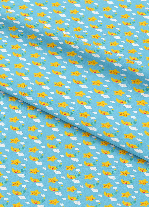 Tecido Tricoline Estampa Digital Estrela Amarela Fundo Azul 1,55m de Largura