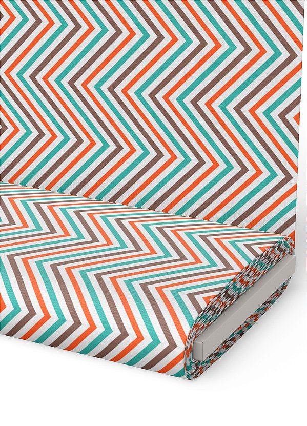 Tecido Tricoline Estampa Digital Chevron Azul Branco e Marrom 1,55m de Largura