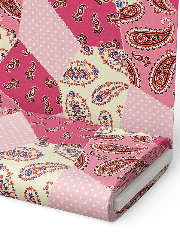 Tecido Tricoline Estampa Digital Poá e Flores Rosa e Pink 1,55m de Largura