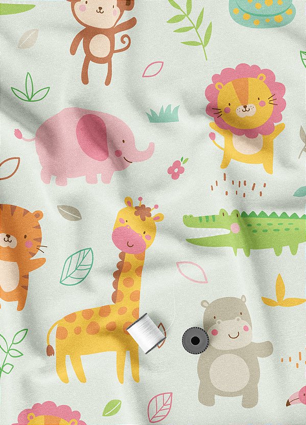 Tecido Tricoline Estampa Digital Selva Fundo Verde Claro 1,55m de Largura