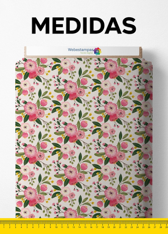 Tecido Tricoline Estampa Digital Floral Rosa Verde e Amarelo 1,55m de Largura