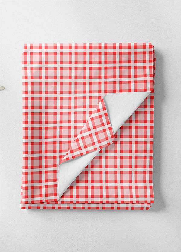 Tecido Tricoline Estampa Digital Xadrez Quadros Vermelho e Branco 1,55m de Largura