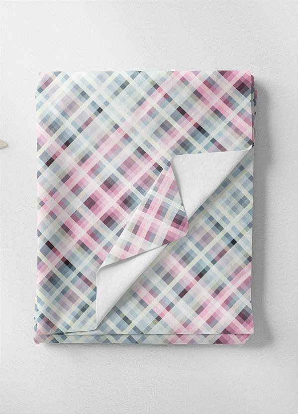 Tecido Tricoline Estampa Digital Xadrez Rosa Azul e Branco 1,55m de Largura