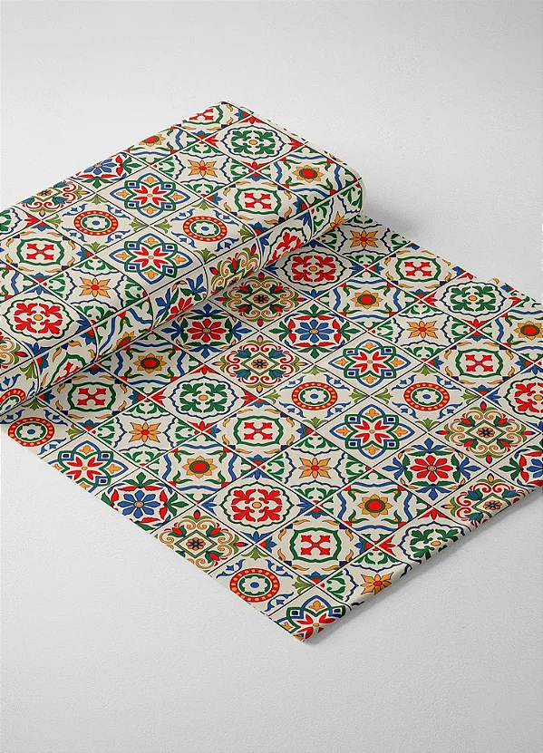 Tecido Tricoline Estampa Digital Arabesco Azulejo Multicores 1,55m de Largura