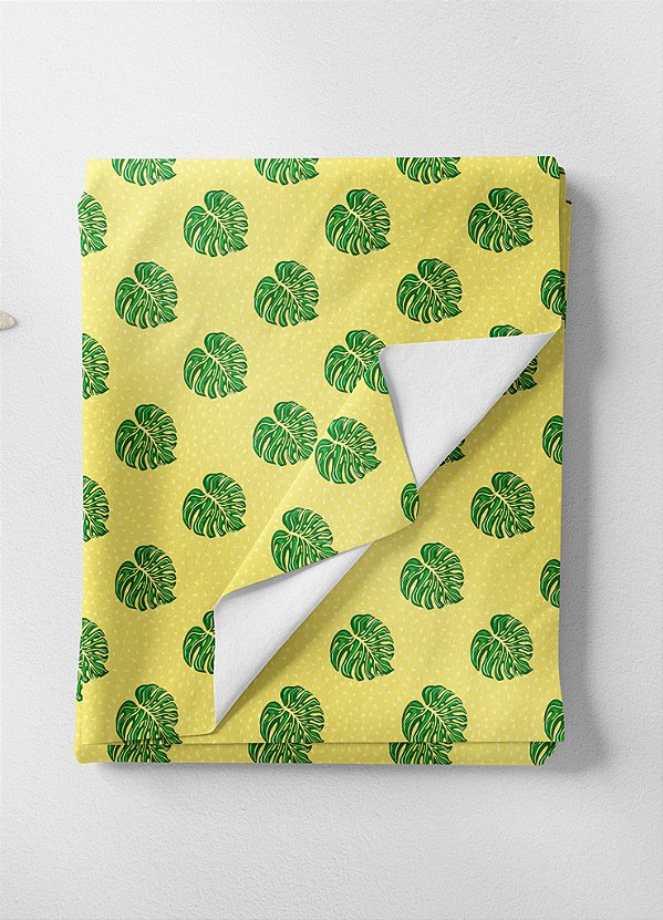 Tecido Tricoline Estampa Digital Folhinha Verde e Amarela 1,55m de Largura