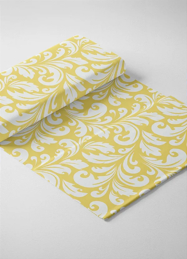 Tecido Tricoline Estampa Digital Arabesco Amarelo 1,55 de Largura