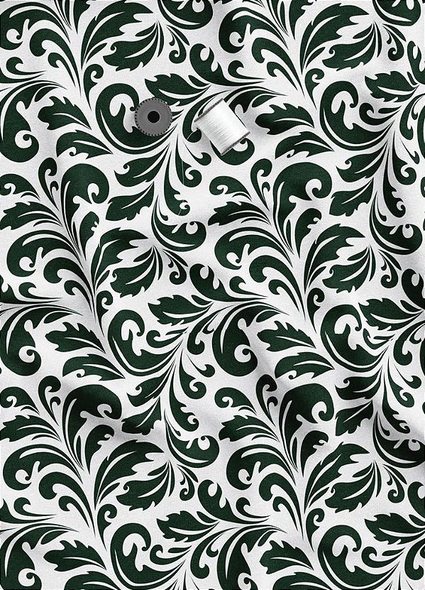 Tecido Tricoline Estampa Digital Arabesco Verde Escuro 1,55 de Largura