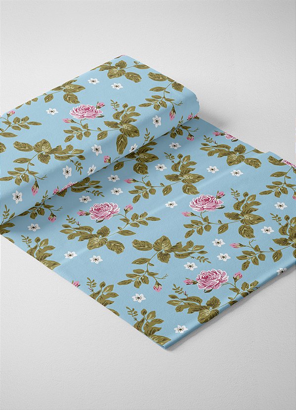 Tecido Tricoline Estampa Digital Floral Fundo Azul 1,55 de Largura