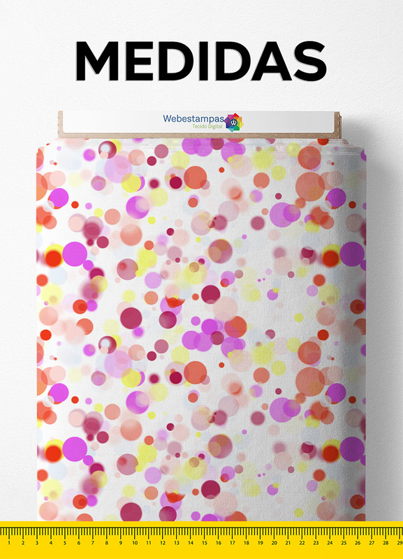 Tecido Tricoline Estampa Digital Bolinhas Rosa, Amarelo e Vermelho 1,55m de Largura