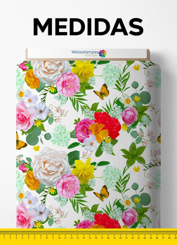 Tecido Tricoline Estampa Digital Floral 18 com 1,55m de Largura