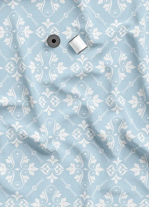 Tecido Tricoline Estampa Digital Arabesco Clássico Fundo Azul 1,55m de Largura