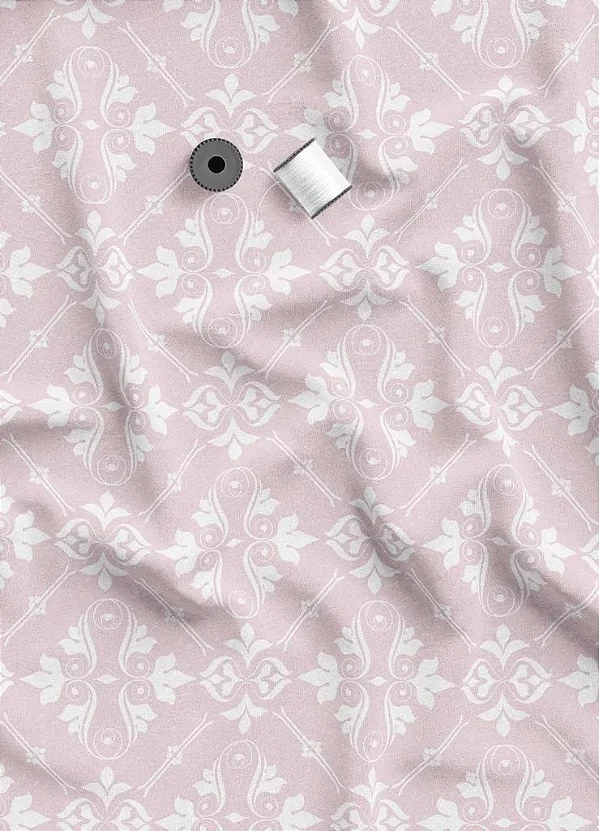 Tecido Tricoline Estampa Digital Arabesco Clássico Fundo Rosa 1,55m de Largura