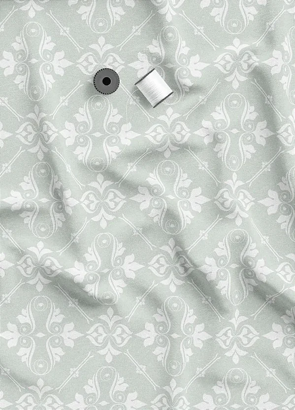 Tecido Tricoline Estampa Digital Arabesco Clássico Fundo Verde 1,55m de Largura