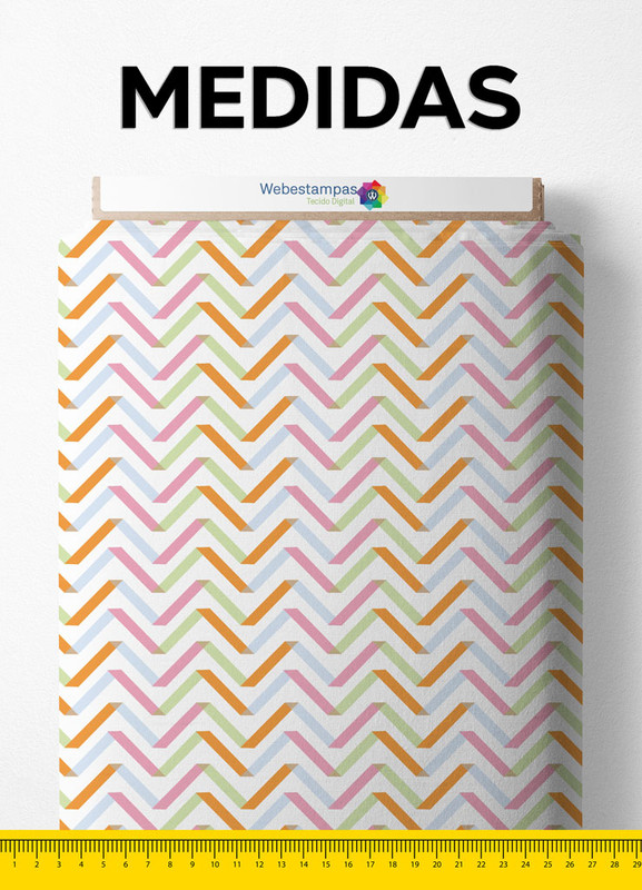 Tecido Tricoline Estampa Digital Chevron Grifado Colorido 1,55m de Largura
