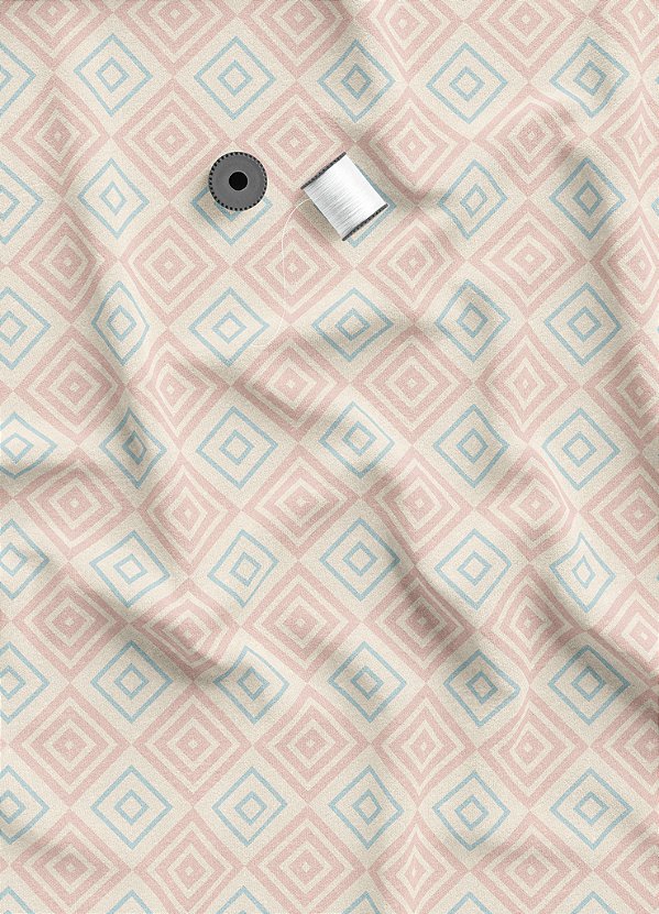 Tecido Tricoline Estampa Digital Losangos Azul e Rose 1,55m de Largura