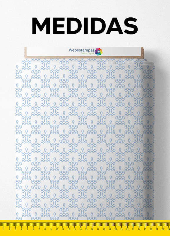 Tecido Tricoline Estampa Digital Mini Geometrico Azul e Branco 1,55m de Largura